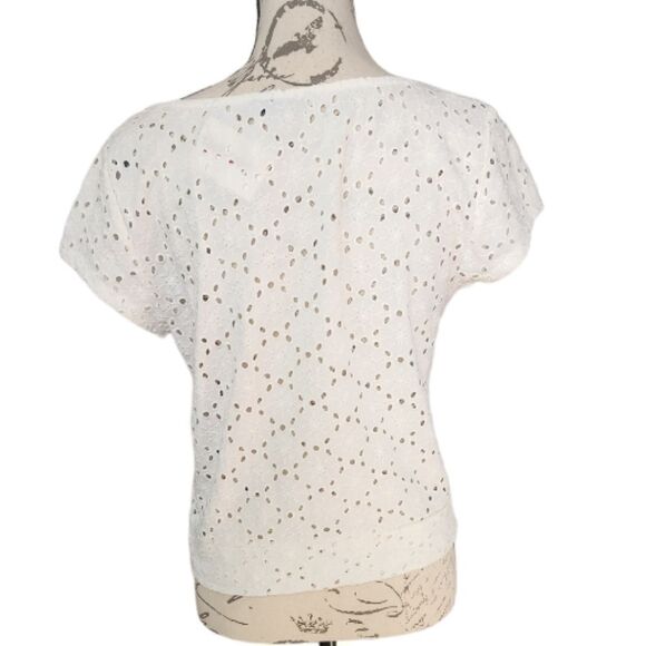 American Eagle Ladies Size Large White Eyelet Lace Knot Twist Top - Picture 3 of 6